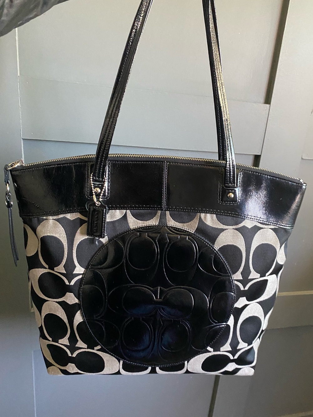 Coach Black and Gray Signature Circle Tote